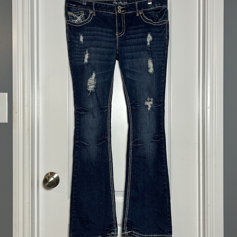 Amethyst Vintage Y2K 2000s Cotton Dark Wash Low Rise Bootcut Leg Denim Jeans
